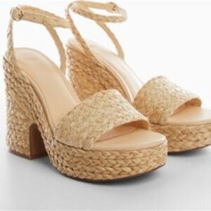 NWOT Mango Raffia Braided Heeled Sandals, Size 38